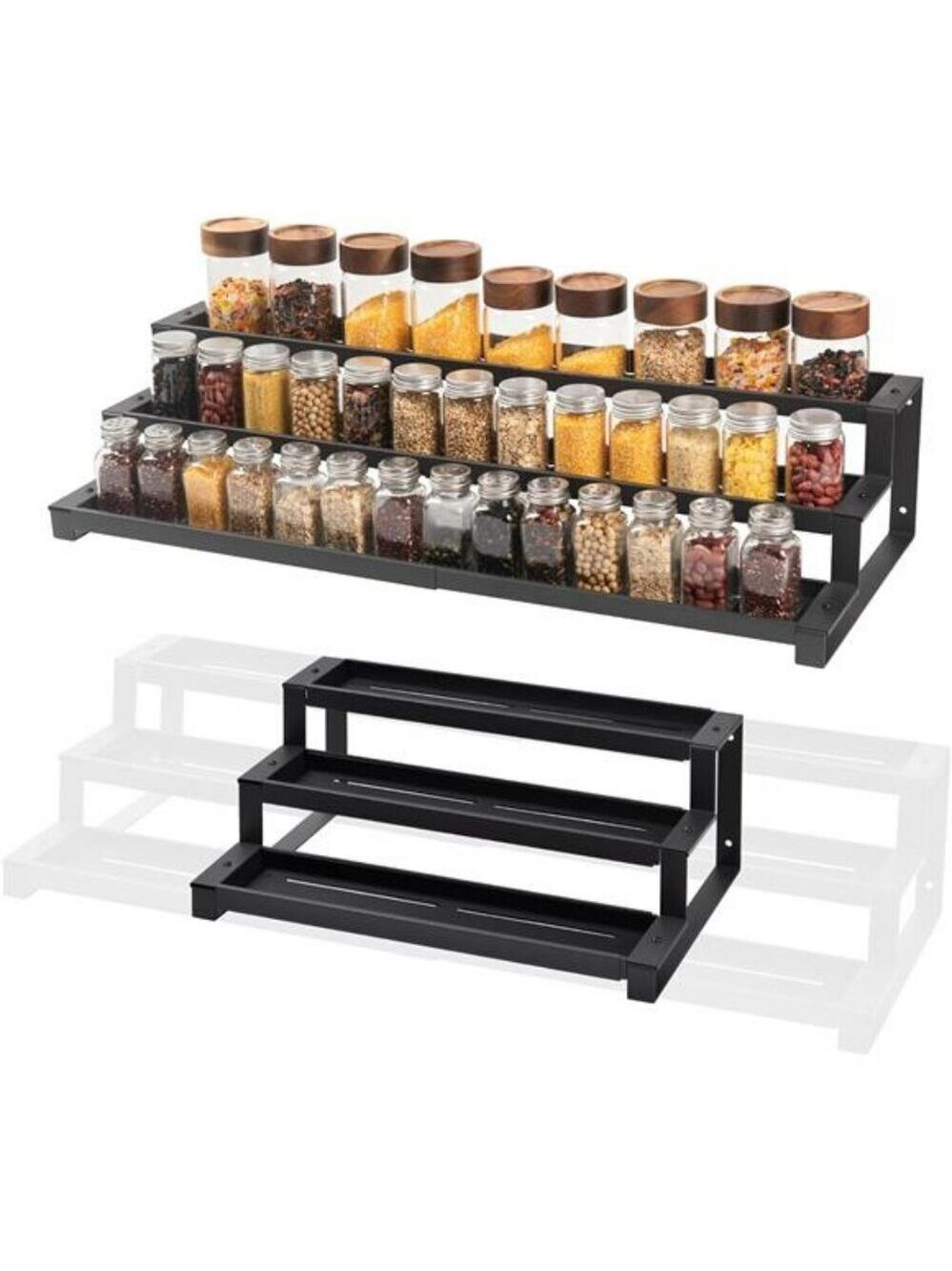 expandable spice rack organizer 3 tier metal cabinet pantry shelf seasoning hold